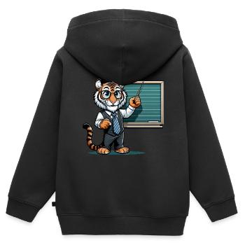 Cute Tiger Teacher - Kids Premium Organic Zip-up Hoodie - black - Back - AI Model Kid Male (0cm)