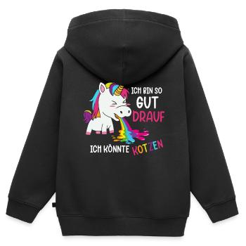 Je suis de si bonne humeur que je pourrais vomir - Sweat Premium à capuche zippé enfant bio - noir - Dos - AI Model Kid Male (0cm)