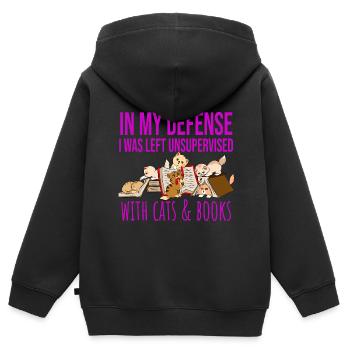 In My Defense Cats And Books Katzen Bücher Lesen - Kinder Premium Organic Zip Hoodie - Schwarz - Hinten - AI Model Kid Male (0cm)