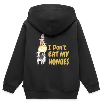 Je ne mange pas mes amis Bien-être animal Végétalien - Sweat Premium à capuche zippé enfant bio - noir - Dos - AI Model Kid Male (0cm)