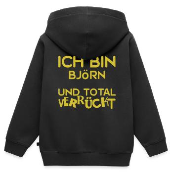 Verrückt Björn - Kinder Premium Organic Zip Hoodie - Schwarz - Hinten - AI Model Kid Male (0cm)