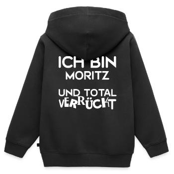 Moritz comme prénom - Sweat Premium à capuche zippé enfant bio - noir - Dos - AI Model Kid Male (0cm)