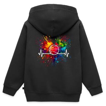 Basketball Herzschlag Farbspritzer - Kinder Premium Organic Zip Hoodie - Schwarz - Hinten - AI Model Kid Male (0cm)