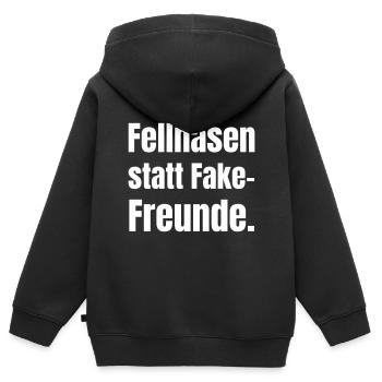 Fellnasen statt Fake-Freunde - Kinder Premium Organic Zip Hoodie - Schwarz - Hinten - AI Model Kid Male (0cm)