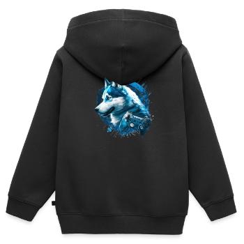 Gaming Husky Blau - Kinder Premium Organic Zip Hoodie - Schwarz - Hinten - AI Model Kid Male (0cm)