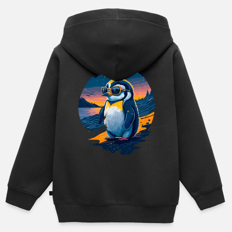 Pingouin mignon - Sweat Premium à capuche zippé enfant bio - noir