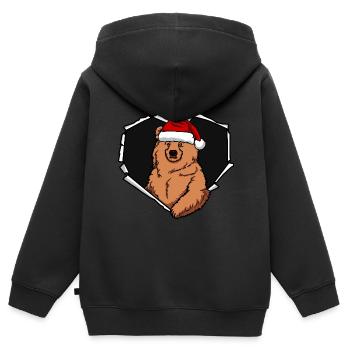 Bouchon perforé déchiré par une fissure d’ours - Sweat Premium à capuche zippé enfant bio - noir - Dos - AI Model Kid Male (0cm)