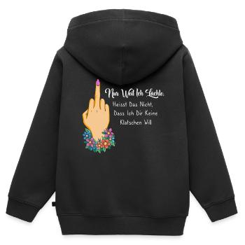 Nur weil ich lächle heißt nicht keine klatschen - Kinder Premium Organic Zip Hoodie - Schwarz - Hinten - AI Model Kid Male (0cm)