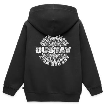 Geschenk für Gustav - Kinder Premium Organic Zip Hoodie - Schwarz - Hinten - AI Model Kid Male (0cm)