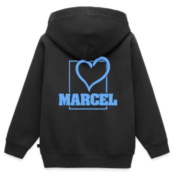 Marcel en tant que Bachelor - Sweat Premium à capuche zippé enfant bio - noir - Dos - AI Model Kid Male (0cm)