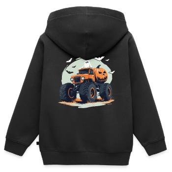 Monster Truck Halloween Ghost Pumpkin Boy - Kids Premium Organic Zip-up Hoodie - black - Back - AI Model Kid Male (0cm)