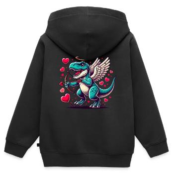 T-Rex mit Pfeil und Bogen Dinosaurier Valentinstag - Kinder Premium Organic Zip Hoodie - Schwarz - Hinten - AI Model Kid Male (0cm)