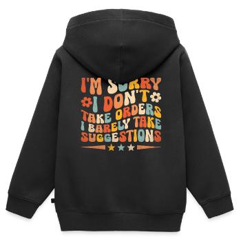 Es tut mir leid, dass ich keine Bestellungen annehme, die ich kaum bekomme - Kinder Premium Organic Zip Hoodie - Schwarz - Hinten - AI Model Kid Male (0cm)
