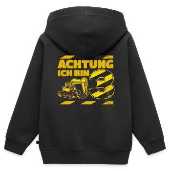 3. Geburtstag Achtung Ich Bin 3 Baustelle - Kinder Premium Organic Zip Hoodie - Schwarz - Hinten - AI Model Kid Male (0cm)
