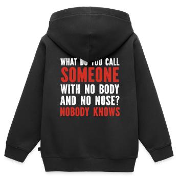 Père blagues Papa Blagues - Sweat Premium à capuche zippé enfant bio - noir - Dos - AI Model Kid Male (0cm)