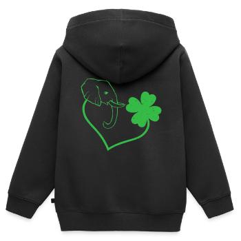 Elephant Cloverleaf Heart Cloverleaf - Kids Premium Organic Zip-up Hoodie - black - Back - AI Model Kid Male (0cm)