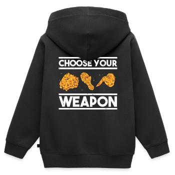 Fast Food Poulet frit croustillant Foodaholic Gesch - Sweat Premium à capuche zippé enfant bio - noir - Dos - AI Model Kid Male (0cm)