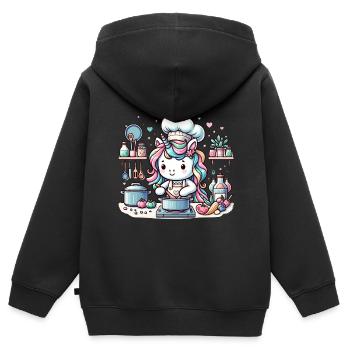 Kulinarisches Einhorn Magische Abenteuer Koch - Kinder Premium Organic Zip Hoodie - Schwarz - Hinten - AI Model Kid Male (0cm)