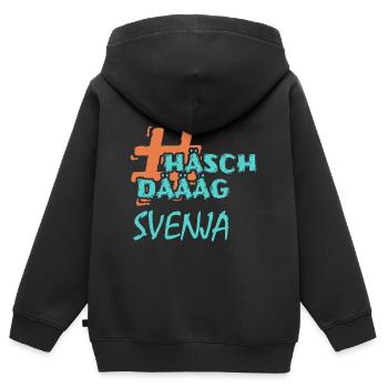 Prénom Svenja - Sweat Premium à capuche zippé enfant bio - noir - Dos - AI Model Kid Male (0cm)