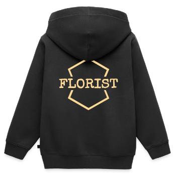 Travail Fleuriste - Sweat Premium à capuche zippé enfant bio - noir - Dos - AI Model Kid Male (0cm)
