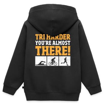 Tri Vous y êtes presque Triathlète Triathlo - Sweat Premium à capuche zippé enfant bio - noir - Dos - AI Model Kid Male (0cm)
