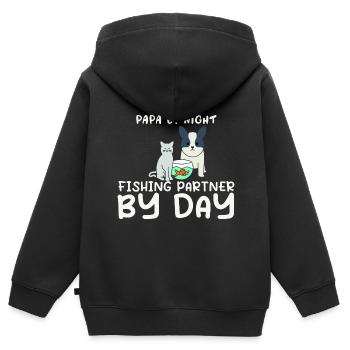 Papa By NIght Fishing Partner By Day Ruhestandspla - Kinder Premium Organic Zip Hoodie - Schwarz - Hinten - AI Model Kid Male (0cm)