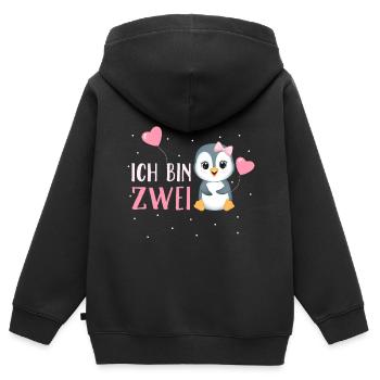 Ich bin Zwei Jahre Zweiter Geburtstag Pinguin - Kinder Premium Organic Zip Hoodie - Schwarz - Hinten - AI Model Kid Male (0cm)