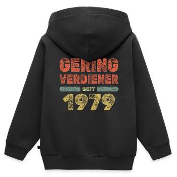 1979 - Kinder Premium Organic Zip Hoodie - Schwarz - Hinten - AI Model Kid Male (0cm)