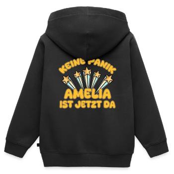 Vorname Amelia - Kinder Premium Organic Zip Hoodie - Schwarz - Hinten - AI Model Kid Male (0cm)