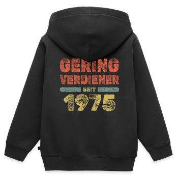 Faibles revenus en 1975 - Sweat Premium à capuche zippé enfant bio - noir - Dos - AI Model Kid Male (0cm)