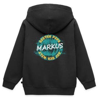 Fête des pères Markus - Sweat Premium à capuche zippé enfant bio - noir - Dos - AI Model Kid Male (0cm)