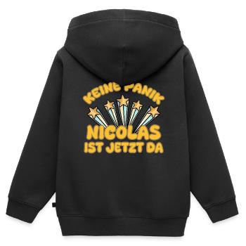 Cadeau pour Nicolas - Sweat Premium à capuche zippé enfant bio - noir - Dos - AI Model Kid Male (0cm)
