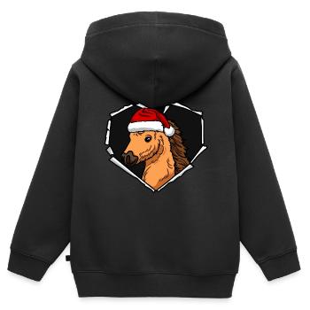 Bouchon perforé déchiré par une fissure de poney - Sweat Premium à capuche zippé enfant bio - noir - Dos - AI Model Kid Male (0cm)