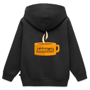 Aurelio als Teetasse - Kinder Premium Organic Zip Hoodie - Schwarz - Hinten - AI Model Kid Male (0cm)