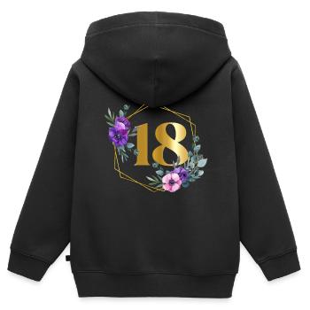 Geburtstag 18 Mädchen Blumenkranz Achtzehn 18 Jahr - Kinder Premium Organic Zip Hoodie - Schwarz - Hinten - AI Model Kid Male (0cm)