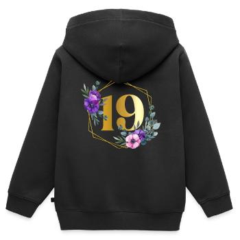 Geburtstag 19 Mädchen Blumenkranz Neunzehn 19 Jahr - Kinder Premium Organic Zip Hoodie - Schwarz - Hinten - AI Model Kid Male (0cm)