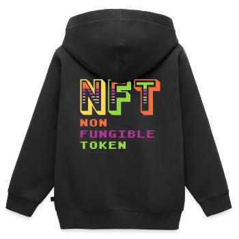 NFT Jeton non fongible Crypto Coin Bitcoin-Liebha - Sweat Premium à capuche zippé enfant bio - noir - Dos - AI Model Kid Male (0cm)