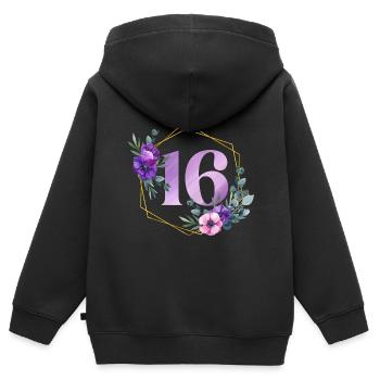 Geburtstag 16 Mädchen Blumenkranz Sechzehn 16 Jahr - Kinder Premium Organic Zip Hoodie - Schwarz - Hinten - AI Model Kid Male (0cm)