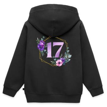Geburtstag 17 Mädchen Blumenkranz Siebzehn 17 Jahr - Kinder Premium Organic Zip Hoodie - Schwarz - Hinten - AI Model Kid Male (0cm)