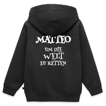 Matteo - Kinder Premium Organic Zip Hoodie - Schwarz - Hinten - AI Model Kid Male (0cm)