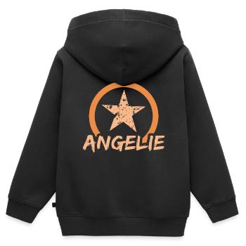 Angelie comme prénom - Sweat Premium à capuche zippé enfant bio - noir - Dos - AI Model Kid Male (0cm)