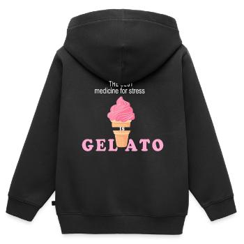 Die beste Medizin gegen Stress ist Gelato cremig m - Kinder Premium Organic Zip Hoodie - Schwarz - Hinten - AI Model Kid Male (0cm)