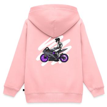 Superbike / Supermotard / Supermoto Wheelie Biker - Sweat Premium à capuche zippé enfant bio - rose - Dos - AI Model Kid Female (0cm)