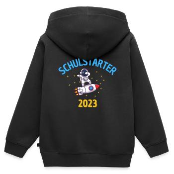 Schulstarter / Schulkind 2023 / Rakete / Weltall - Kinder Premium Organic Zip Hoodie - Schwarz - Hinten - AI Model Kid Male (0cm)