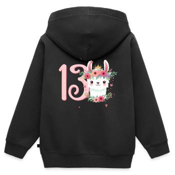 Geburtstag 13 Mädchen Alpaka LLama Lama Dreizehn 1 - Kinder Premium Organic Zip Hoodie - Schwarz - Hinten - AI Model Kid Male (0cm)