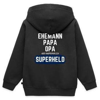 Hauptberuflicher Superheld Ehemann, Papa, Opa - Kinder Premium Organic Zip Hoodie - Schwarz - Hinten - AI Model Kid Male (0cm)