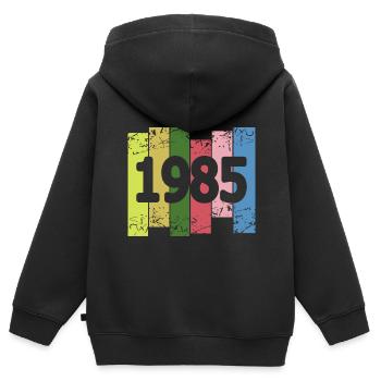 1985 - Kinder Premium Organic Zip Hoodie - Schwarz - Hinten - AI Model Kid Male (0cm)