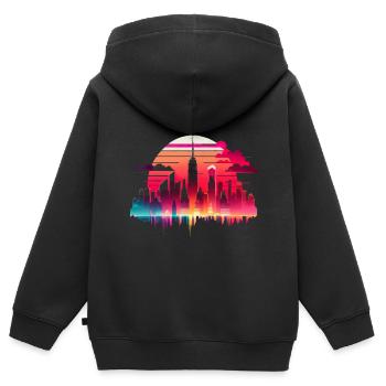 New York City Skyline Sonnenuntergang Hitze - Kinder Premium Organic Zip Hoodie - Schwarz - Hinten - AI Model Kid Male (0cm)