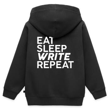 Manger Dormir Écrire Répéter - Sweat Premium à capuche zippé enfant bio - noir - Dos - AI Model Kid Male (0cm)