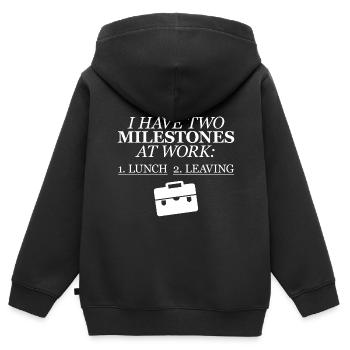J’ai deux jalons au travail, le déjeuner, le départ 4 - Sweat Premium à capuche zippé enfant bio - noir - Dos - AI Model Kid Male (0cm)